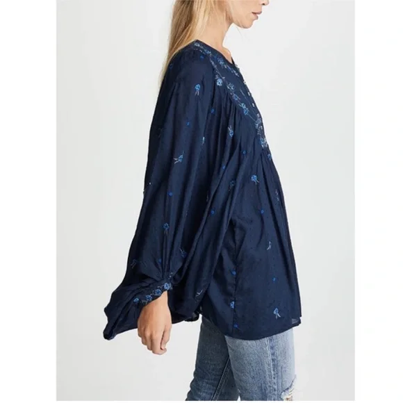 Free People Kiss From A Rose Long Sleeve Floral Embroidered Boho Blouse Small - Picture 5 of 12